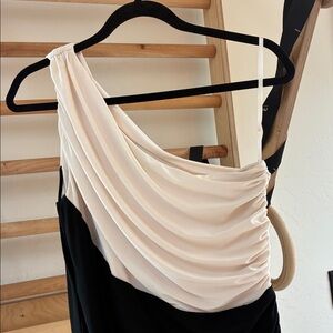 Ralph Lauren Black and Cream One-Shoulder Dress